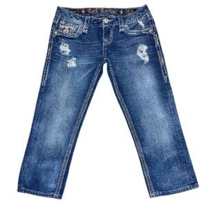 Rock Revival Alexia Crop Jeans Women’s 27 Low Rise Stretch Distressed EUC